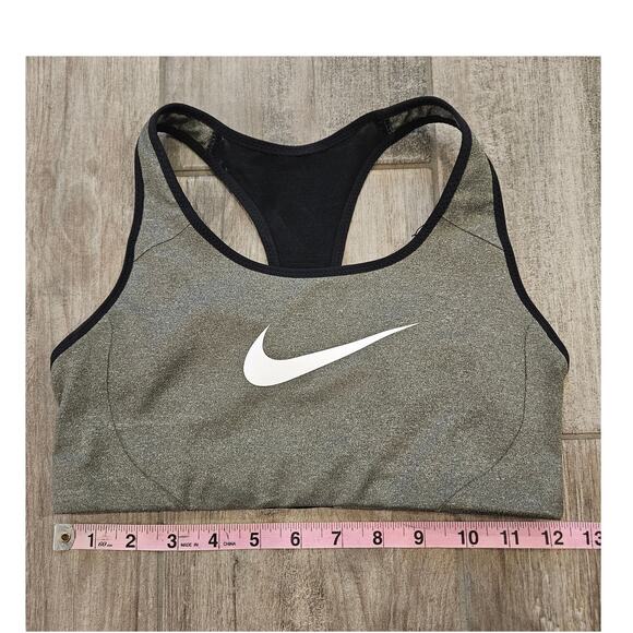 Nike Sports Bra Womens Size S Middle Swoosh Grey Black Medium Support Stretch - Picture 2 of 7